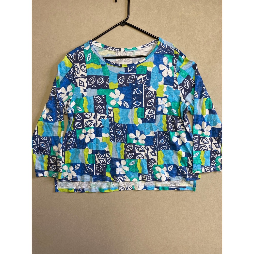 Escape by Habitat Clothes Blue Green Floral Patchwork Slub Knit Top XL